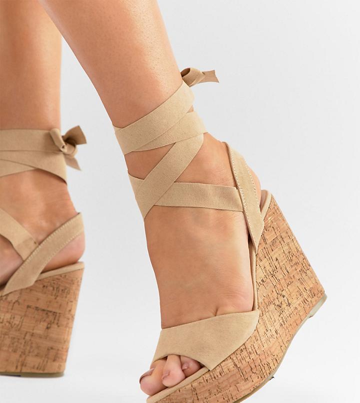 Truffle Collection Tie Leg Wedges - Beige