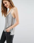 Pull & Bear Metallic Plisse Cami - Silver