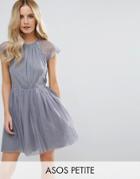 Asos Petite Premium Lace Tulle Mini Prom Dress - Gray