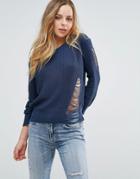 Qed London Distressed Sweater - Navy