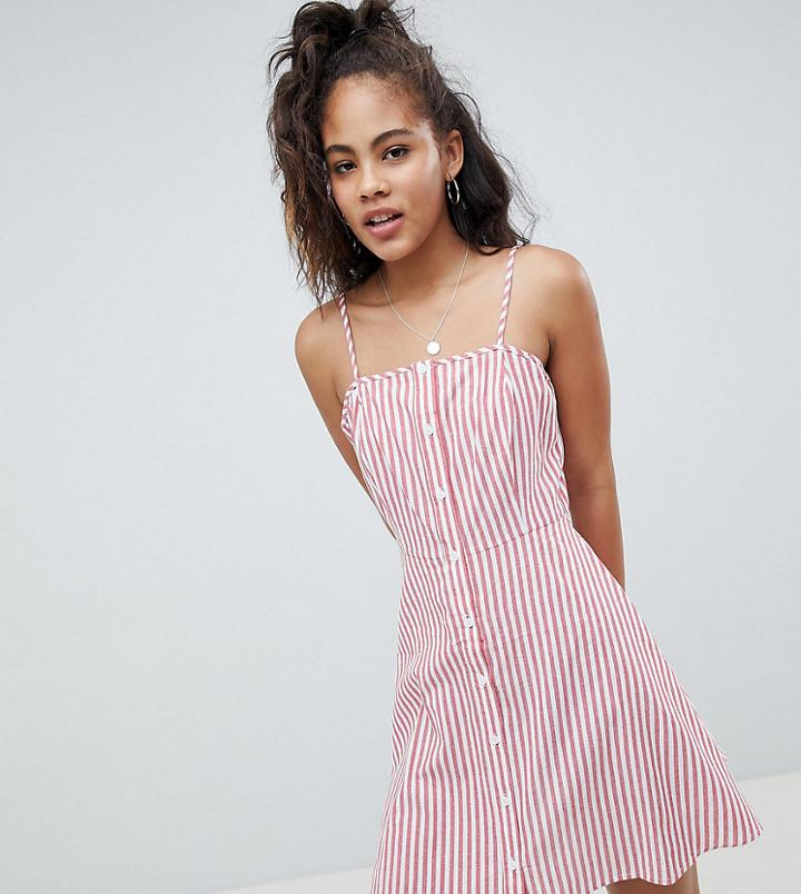Influence Tall Button Front Stripe Sundress - Red