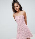 Influence Tall Button Front Stripe Sundress - Red