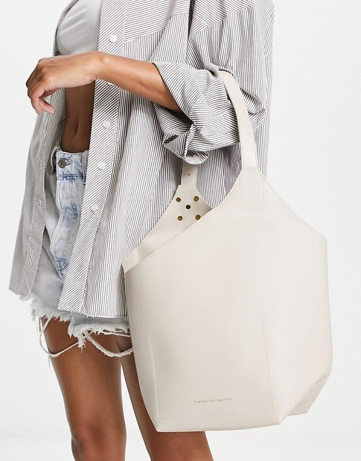 French Connection Asymmetric Tote Bag In Cream-white