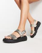 Topshop Perrie Chunky Sandal In Snake-brown