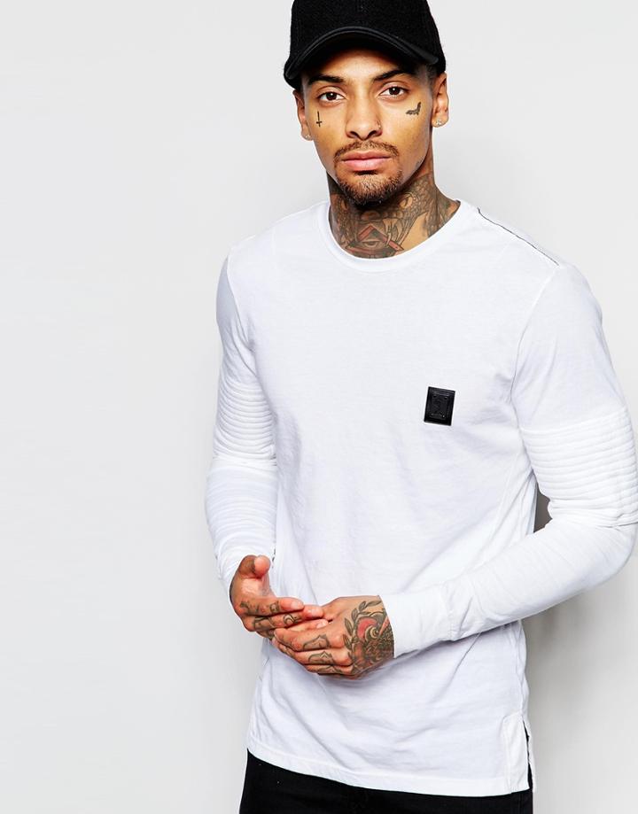 Religion Long Sleeve Top With Biker Sleeve Detail - White
