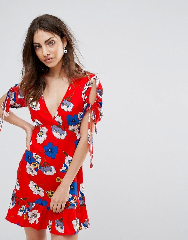 Influence Wrap Front Dress With Cut Out Back Detail - Red