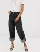 Asos Design Ovoid Boyfriend Jeans In Washed Black With Deep Turn Up Hem - Black