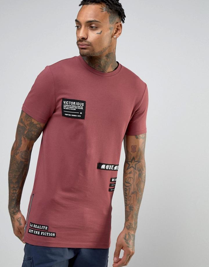 Asos Longline Muscle T-shirt With Woven Photographic Patches And Side