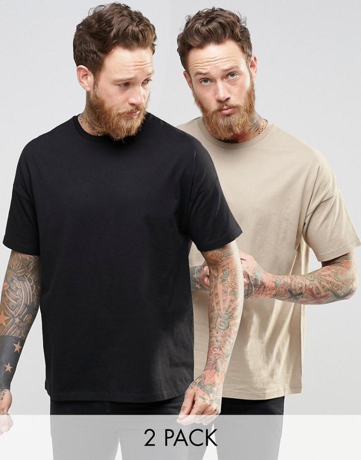 Asos Oversized T-shirt 2 Pack Save 18% In White/beige