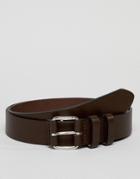 Asos Design Smart Leather Slim Belt In Brown Pebble Grain And Roller Buckle - Brown