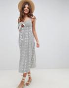 Asos Design Tie Front Maxi Dress In Geo-tribal Print-multi