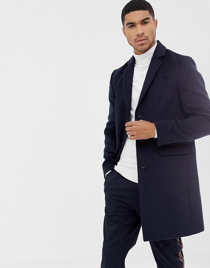 River Island Overcoat In Navy - Navy
