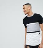 Asos Tall Muscle T-shirt With Curved Hem In Monochrome Color Block With Tipping - Black