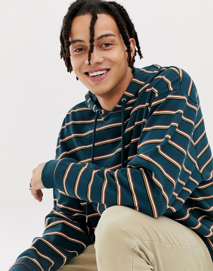Asos Design Hoodie With Retro Stripes In Green - Green