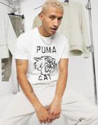 Puma Hoops Large Cat Print T-shirt In White