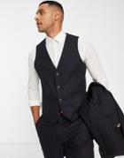 Harry Brown Wedding Slim Fit Tweed Check Wool Mix Vest-navy