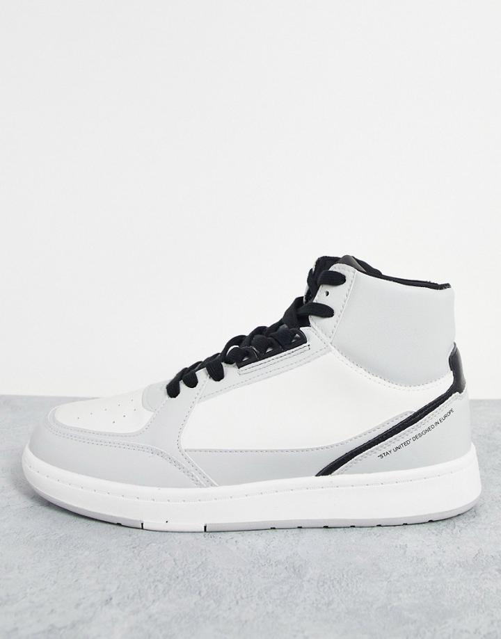 Pull & Bear High Top Sneakers In Gray-blue