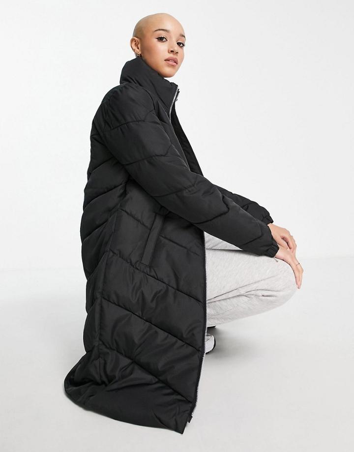 Jdy Longline Chevron Padded Coat With Funnel Neck In Black