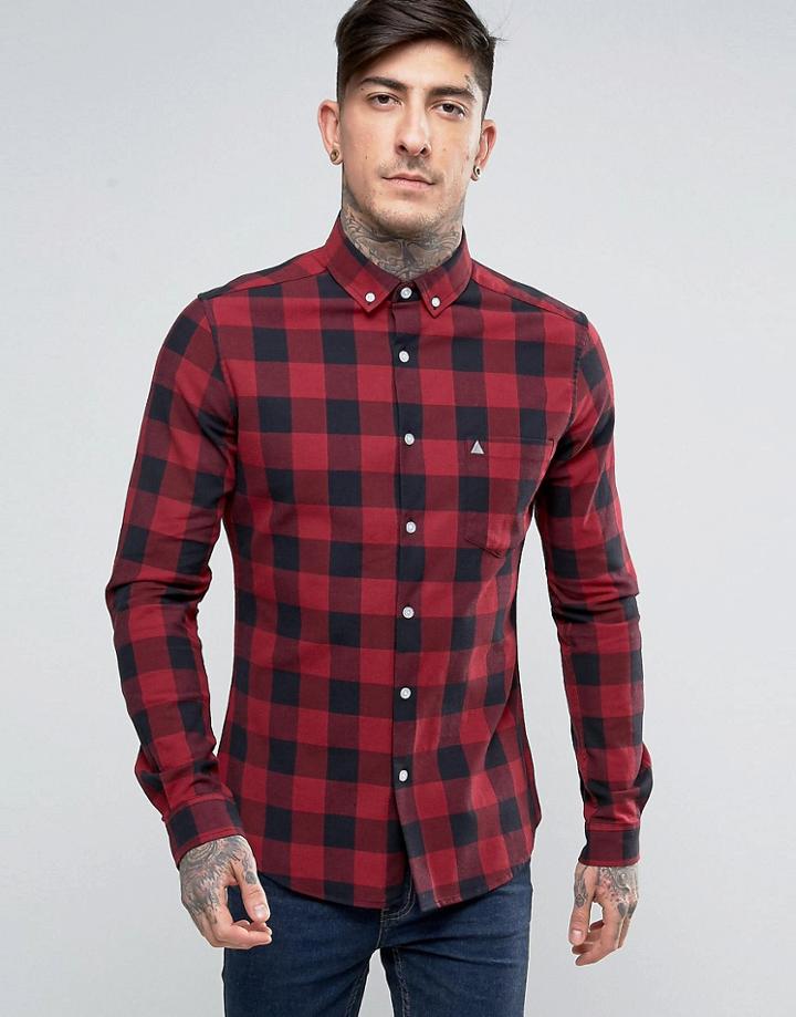 Asos Skinny Buffalo Plaid Shirt With Logo In Red - Red