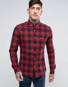Asos Skinny Buffalo Plaid Shirt With Logo In Red - Red