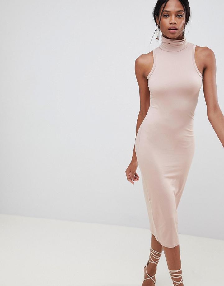 Asos Design Soft Touch Bodycon Dress With Turtleneck - Pink