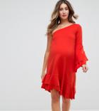 Gebe Maternity One Shoulder Mini Dress With Frill Detail - Red