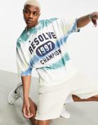 Asos Design Oversized Tie Dye Stripe T-shirt With Colligate Print-multi