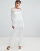 Lioness Off Shoulder Lace Top Wide Leg Jumpsuit - White
