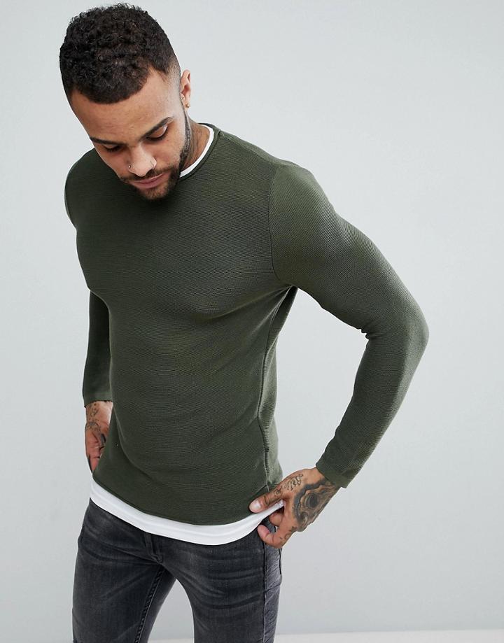 Pull & Bear Double Layer Sweatshirt In Khaki - Red