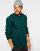 Asos Sweatshirt With Fixed Hem In Deep Green - Deep Green