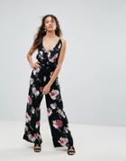 Band Of Gypsies Floral Ruffle Festival Jumpsuit - Black