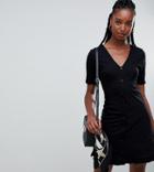 Asos Design Tall Button Through Tea Dress With Frill Hem - Black