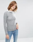 Asos Sweater In Mohair With Lace Neck Detail - Gray