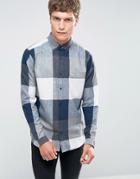 Only & Sons Brushed Cotton Shirt In Block Check - Navy