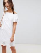 Warehouse Broderie Anglais Ruched Dress - White