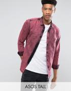 Asos Tall Regular Fit Denim Shirt With Acid Wash In Pink - Purple