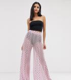 Asos Design Tall Wide Leg Pants In Mixed Spot Mesh Print-purple