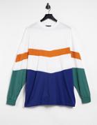 Asos Design Oversized Organic Long Sleeve T-shirt With Color Block-white