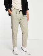 Topman Tapered Pants With Elasticated Waist In Light Khaki-green