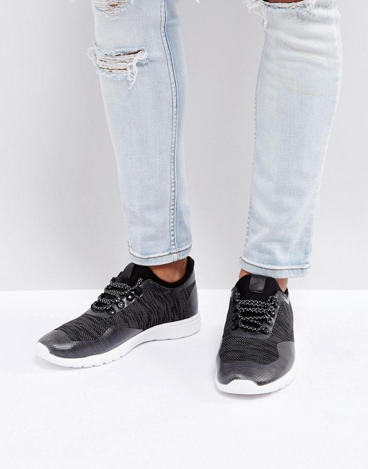 New Look Textured Runner Sneakers In Black - Black