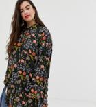 Neon Rose Plus Relaxed Shirt Dress In Botanical Animal Print-black