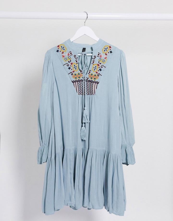 Y.a.s Embriodered Smock Dress In Blue-blues