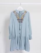 Y.a.s Embriodered Smock Dress In Blue-blues