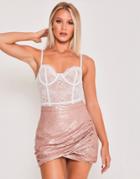 Saint Genies Wrap Front Sequin Skirt In Pink