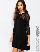 Vero Moda Petite Swing Dress With Contrast Lace 3/4 Sleeves - Black