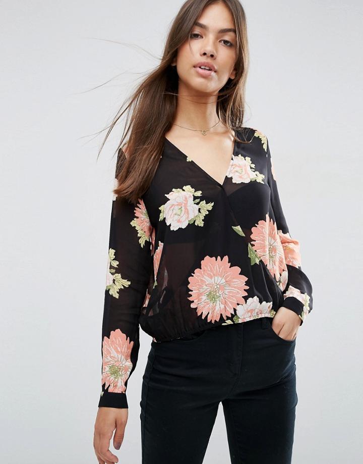 Asos Wrap Blouse In Large Floral - Multi