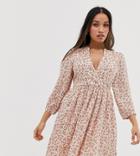 Y.a.s Petite V Neck Floral Skater Mini Dress-pink