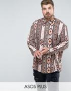 Asos Plus Oversized Viscose Shirt With Geo-tribal Print - Pink
