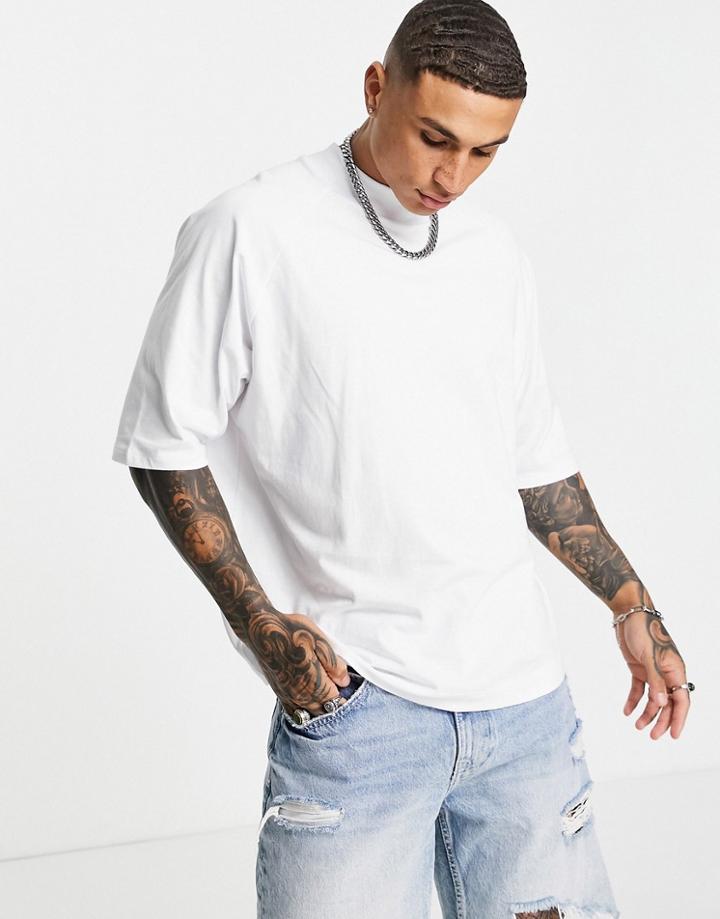 Asos Design Oversized T-shirt With Raglan Sleeve And High Neck In White