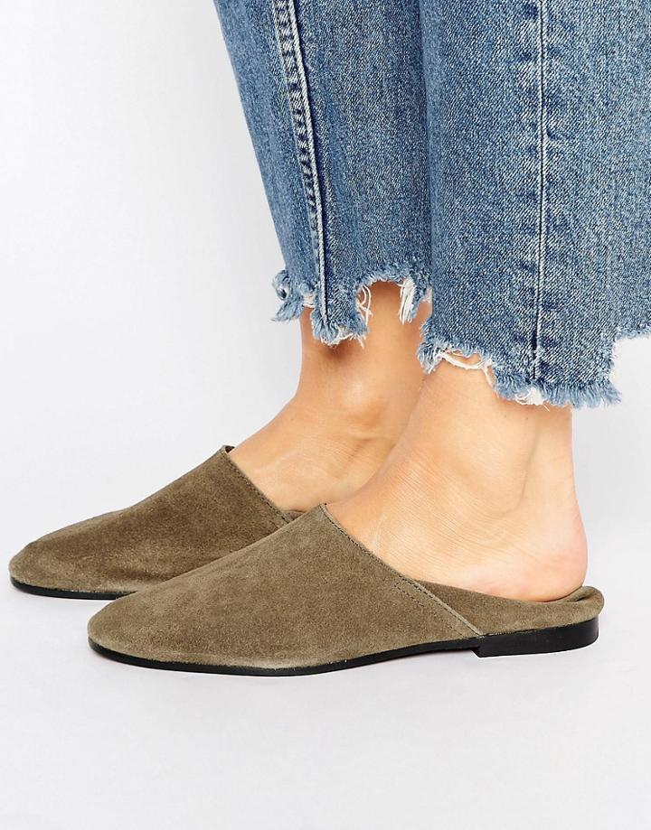 Pull & Bear Suede Flat Mule - Green
